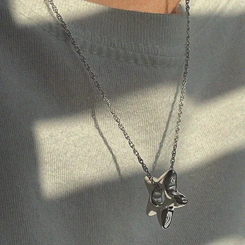 Simple Trendy Star Hollow Choker Necklace Pendant Neck Jewelry Accessories Women Men's Fashion Party Chain Necklace