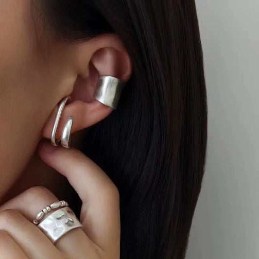 Vintage Fake Piercing Earcuff Double Circle Ear Cuff Faux Earrings for Women Man Hiphop Cuffs Earclips Accessories Korean Fas