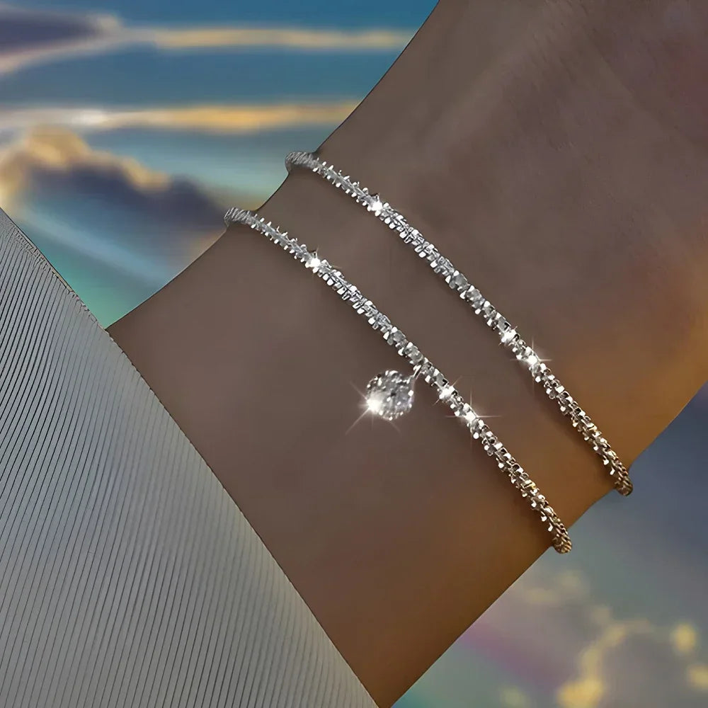 6Pcs 925 Sterling Silver Rhinestone Bracelets for Women Girls Luxury Korean Sparkling Starry Sky Charm Bracelets Party Jewelr