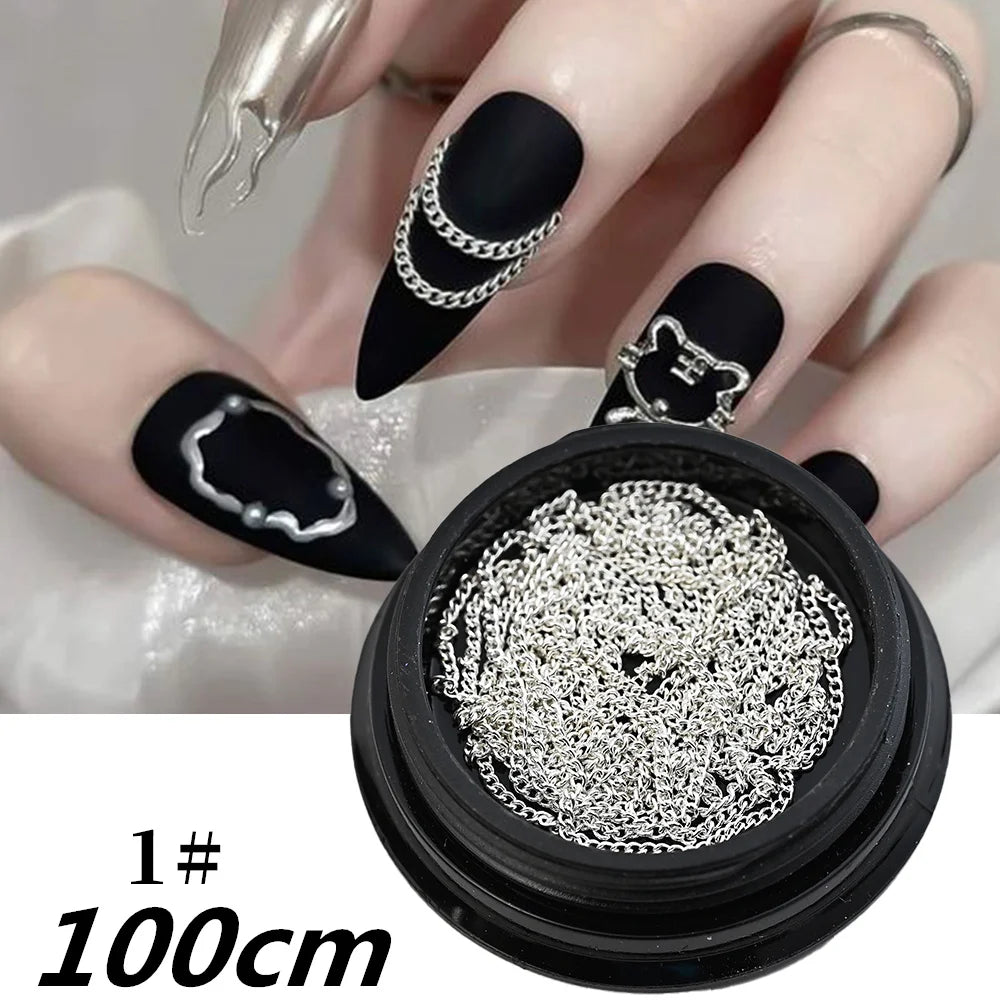 100/50cm Long Luxury Crystal Chain Nail Charms 1.5/2mm Shinying Clear/AB Diamond Nail Art Metal Steel French Manicure Crystal