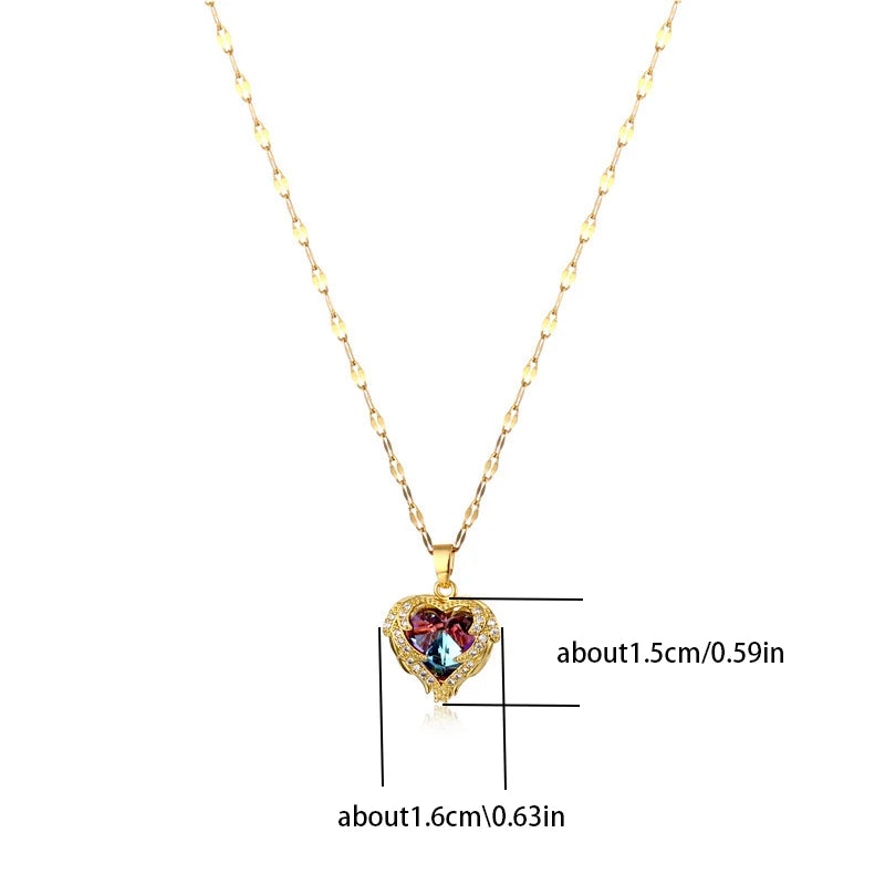 Top Luxury Colorful Crystal Ocean Heart Pendant Necklace For Women Trendy 316L Stainless Steel Jewelry Female Wedding Neck Ch