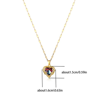 Top Luxury Colorful Crystal Ocean Heart Pendant Necklace For Women Trendy 316L Stainless Steel Jewelry Female Wedding Neck Ch