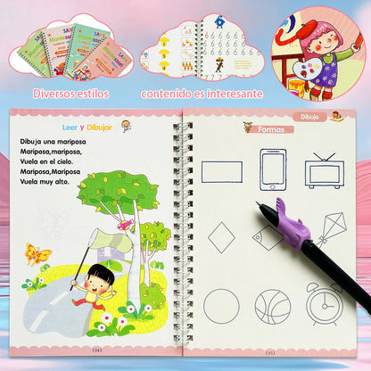 4 Booksset Notebook Spanish Sketchbook Montessori Calligraphy Magic Book Copybook Handwriting Early Learn