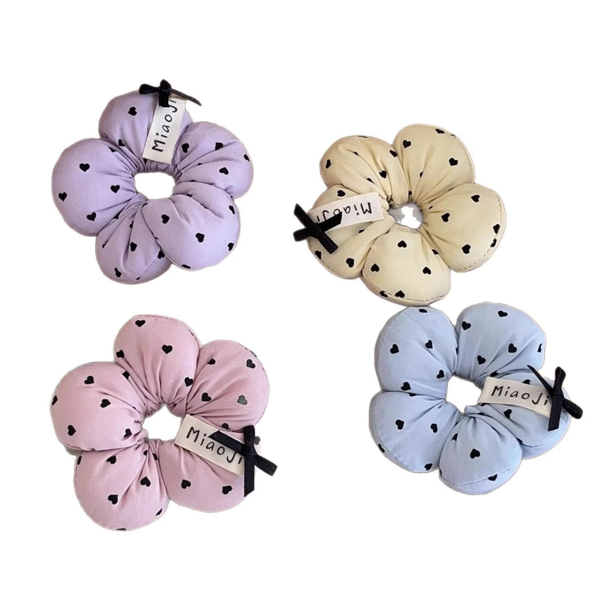 1PC Cute Flower - Shaped Hair Scrunchies for Kids, Heart - Printed Elastic Hair Ties, Sweet Hair Accessories for Girls