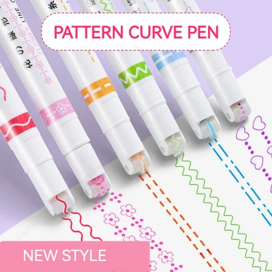 6Pcs/Set Flower Line Shape Highlighter Pen Roller Tip Curve Liner Marker Kawaii Korean Stationery School Office Supplies Gift