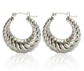 Shiny Zircon Hoop Earrings for Women Trendy Golden Stainless Steel Circle Earring Jewelry Pendientes - D37 Silver