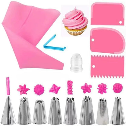 Silicone Piping Bags and Tips Set Cake DIY Decorating Kit with Stainless Steel Nozzle Reusable Silicone Pastry Baking tool - 