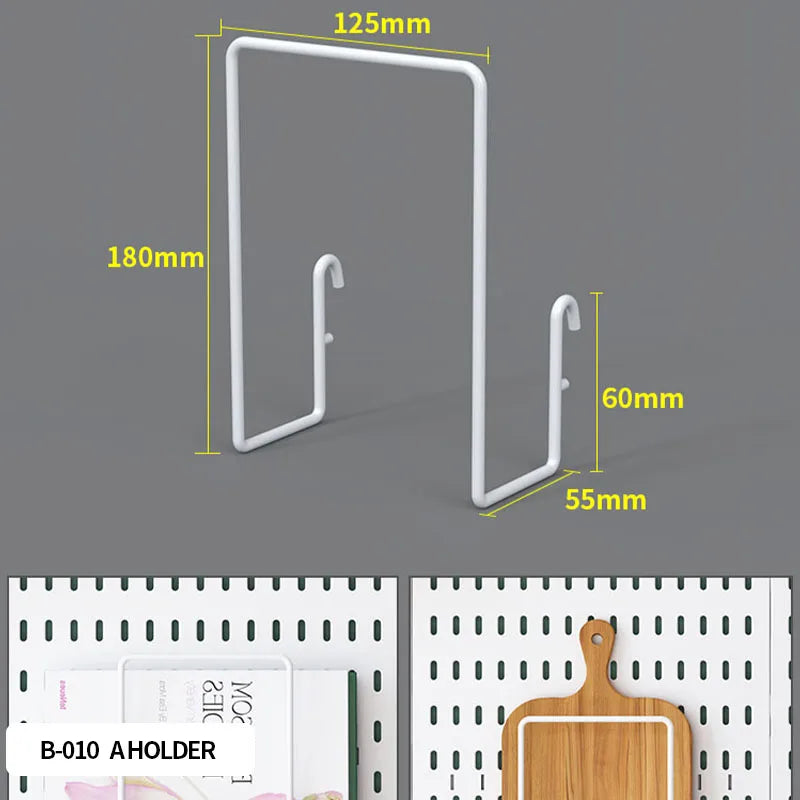 Home Office Pegboard Wall Storage Panel, PP Plastic Hole Board with Multi Hooks Shelf for Study Desk Stationery, Black White