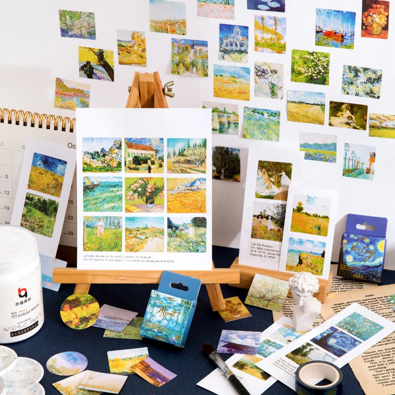 45pcs/lot Van Gogh Famous paintings Mini Box Stickers Vintage Paper Stationery Sticker Set For Diy Scrapbook Card Making Craf