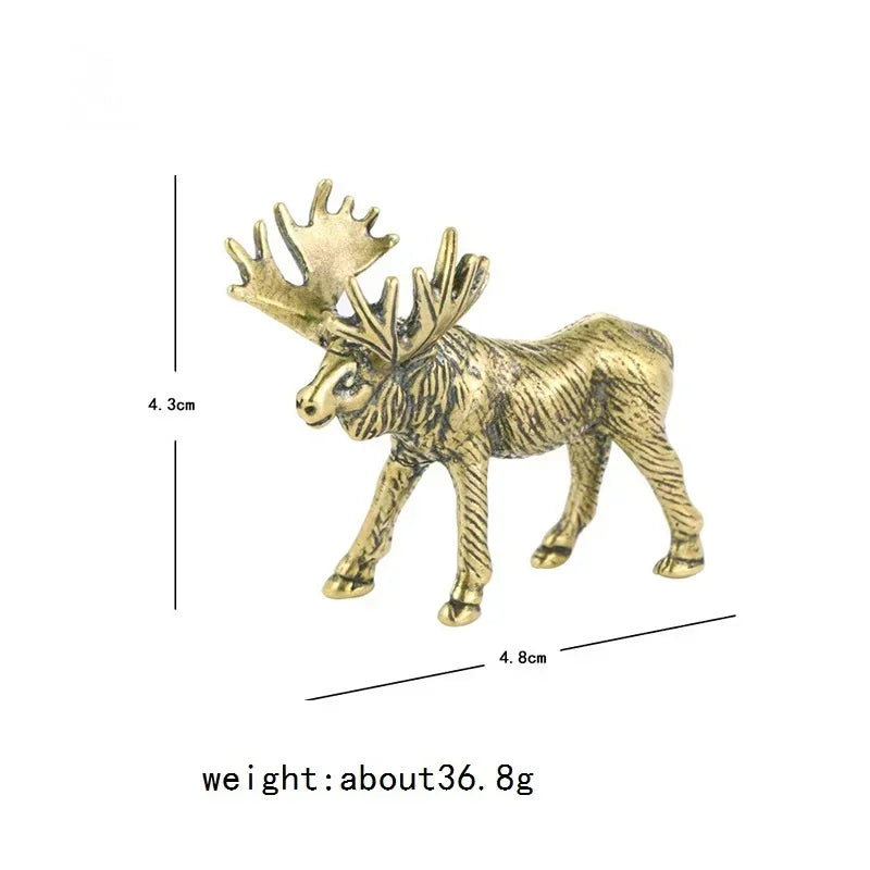 Creative Crafts Solid Brass Elk Statue Vintage Animal Moose Figurine Desk Ornaments Tea Pet Table Decoration Crafts Accessori
