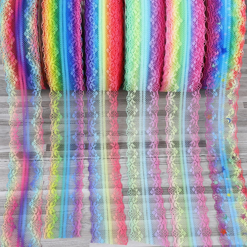 4cm 5yards Colorful Rainbow Net Fashion Ribbon Lace Trim Wedding DIY Dress Garment Edging Bag Decoration Accessories Bows H80