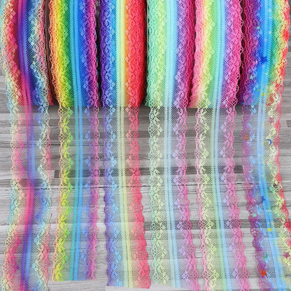 4cm 5yards Colorful Rainbow Net Fashion Ribbon Lace Trim Wedding DIY Dress Garment Edging Bag Decoration Accessories Bows H80