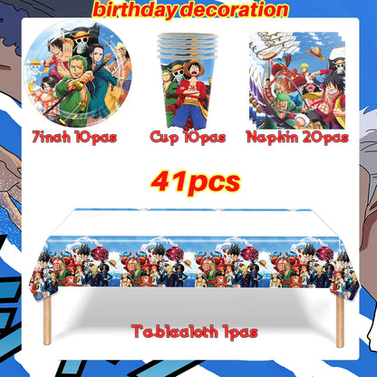 One Piece Birthday Party Dinner Plates Hanging Banner Cake Decoration One Piece Luffy Balloon Party Decoration Theme Props Gi