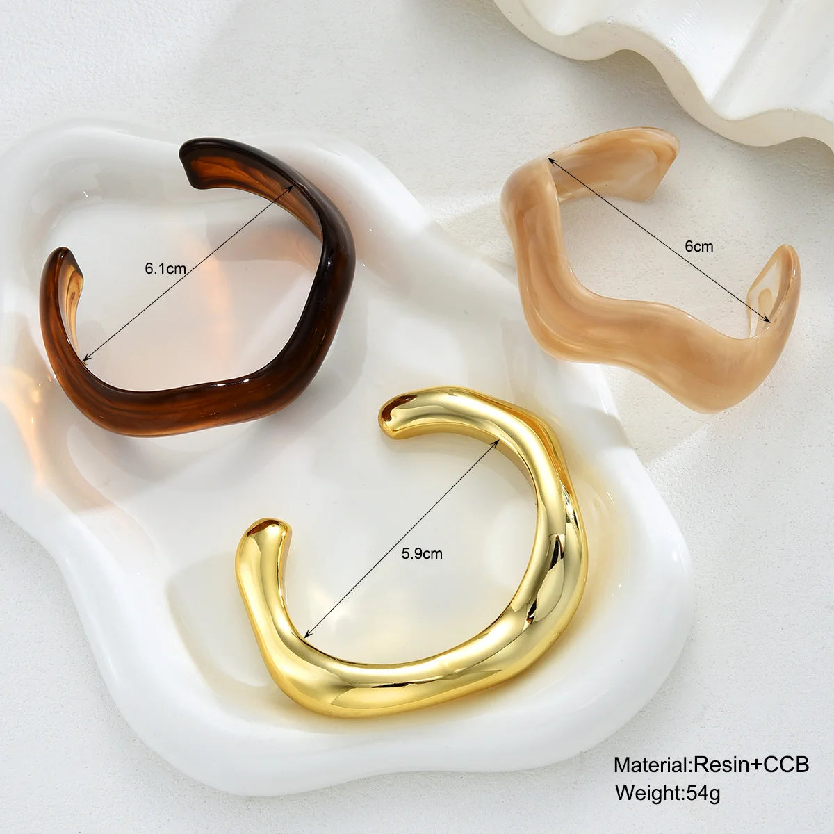 3Pcs Irregular Wavy Cuff Bangle Set For Women Resin Chunky Wave Bracelets Minimalist Stackable Wristband Trendy Jewelry Gift 