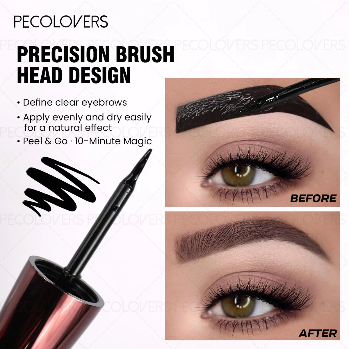 1Pc Pecolover Tattoo Eyebrow Gel, Waterproof, Semi-Permanent, Long-Lasting, Black Brown, Sweatproof, Film Forming, Tearing Of