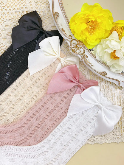 3/4 Pairs of Baby Girls' Bows Decor Anti-Mosquito Socks,Soft Breathable Cotton Crib Socks for Infant Toddler Summer Outdoor P