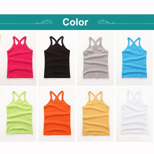 Hot Summer Cotton Girls Vest Sleeveless Solid Color T-shirts Tees Kids Children Tops Baby Girl Casual Clothes Tshirt 2-12 Yea