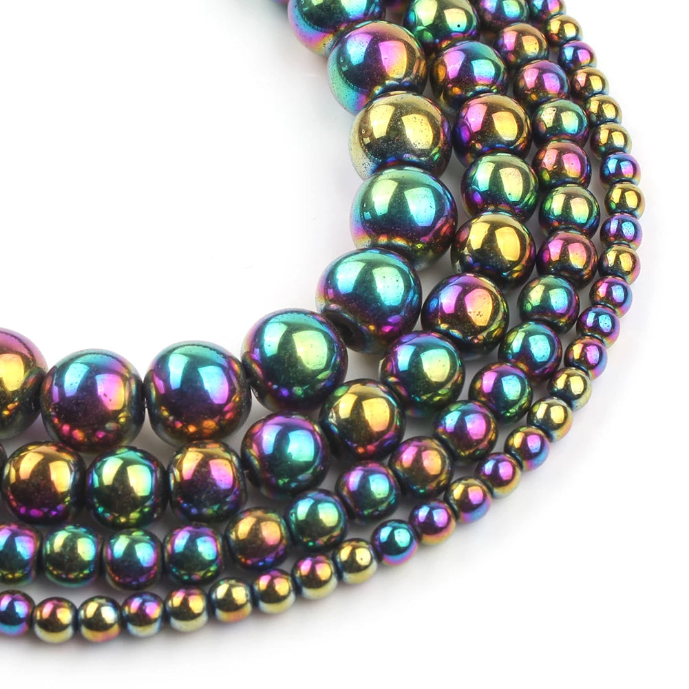 Natural Stones Rhodium Rose Gold Plated Hematite Round Loose Mineral Beads for Bracelet DIY Jewelry Making 15inch 2/3/4/6/8/1