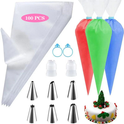 Silicone Piping Bags and Tips Set Cake DIY Decorating Kit with Stainless Steel Nozzle Reusable Silicone Pastry Baking tool - 