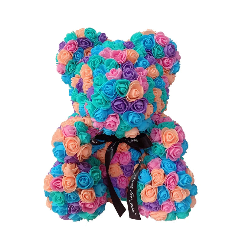 Red Rose Bear 40cm Bear Of Roses Artificial Flower Rose Teddy Bear For Women Valentine's Day Wedding Birthday Christmas Gift 