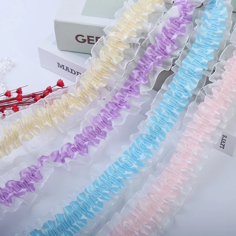New 4cm Wide Pleated Lace Fabric Ita Bag Decorative Cute Lolita DIY Sewing Satin Ruffle Trim Ruffle Applique Clothes Bag Deco