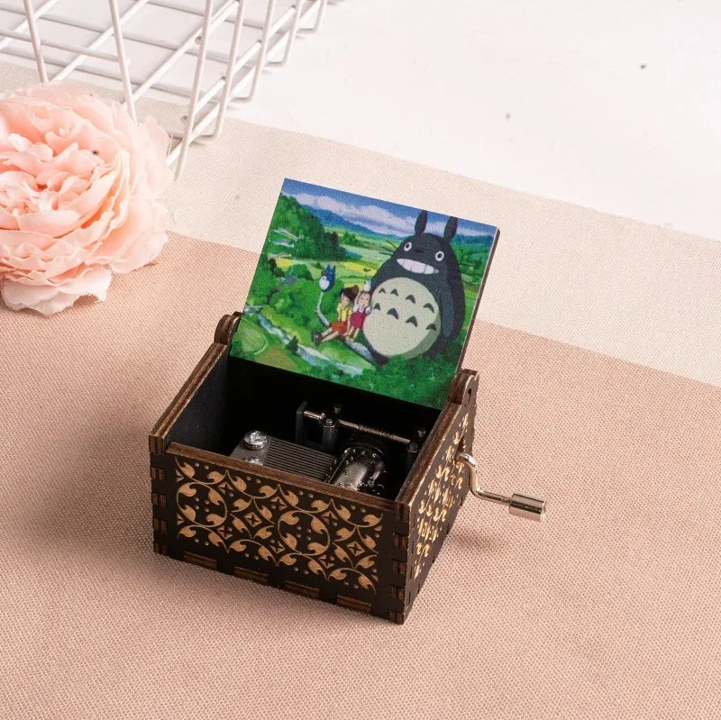 2025 HOT NEW GOOD toy Wooden painted music box, Totoro music gift, ornament, light luxury wooden hand cranked music box - M