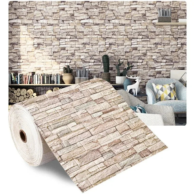70cm*1m 3D Self-Adhesive Wallpaper Continuous Waterproof Brick Wall Stickers Living Room Bedroom Wall Stickers Home Decoratio