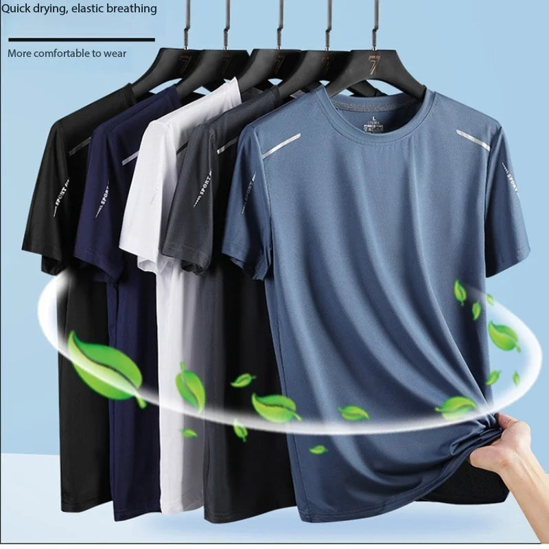 Summer Men's Running Quick Drying T-shirts Breathable Hiking Fishing Tees Soft Elasticity Outdoor Sports Short Shirt