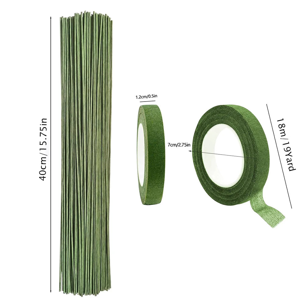 Green Flower Stem Sticks DIY Floral Material Handmade Wire Stems Floriculture Tape Self-adhesive Bouquet Floral Stem Paper Ta