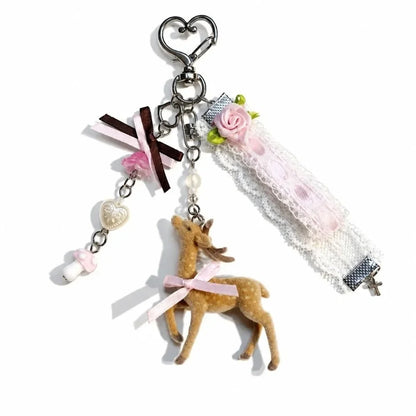Cute Portable Deer Keychain 11.5cm Length Korean Style Phone Charms Handmade DIY Bead Case