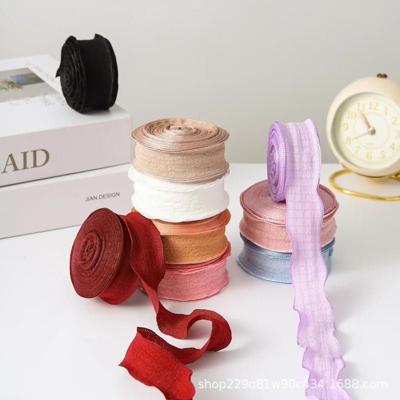10Yards/Roll Fishtail Yarn Pleated Chiffon Ribbon Wavy Edged Ribbon For DIY Craft Bouquet Gift Wrapping Wedding Party Decorat