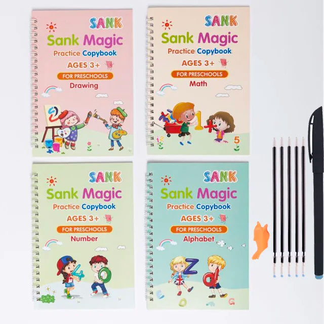 4 Books Magic Writing Copybook In Spanish Calligraphy Notebook Montessori Reusable Educational Calligraphic Letter Practice