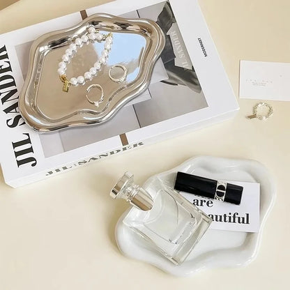 Cloud-Shaped Jewelry Tray Decorative Plate for Rings Earrings Bracelets & Necklaces Plastic Vanity Tray for Women Bedroom Dec