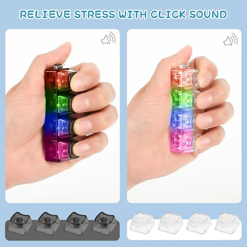 4Keys Illuminated Mechanical Keyboard Keychain Finger Button Anti Stress Keycap for Office Home Adults Kid,Decompression Clic