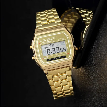 Luxury LED Digital Men's Watch Stainless Steel Electronic Wristwatch Simple Business Gold Silver Reloj Hombre - Gold