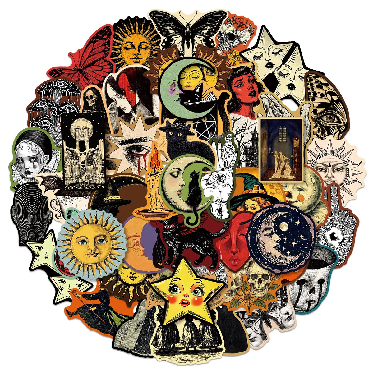 50-Pack Vintage Gothic Aesthetic Graffiti Stickers for Tablet Guitar Notebook Luggage Student Stationery DIY Waterproof Decal