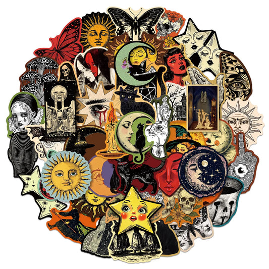 50-Pack Vintage Gothic Aesthetic Graffiti Stickers for Tablet Guitar Notebook Luggage Student Stationery DIY Waterproof Decal