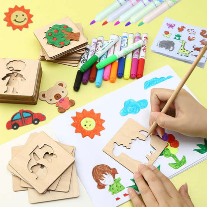 20pcs Montessori Kids Drawing Toys Wooden DIY Painting Template Stencils Learning Educational Toys for Children Wooden Toy Gi