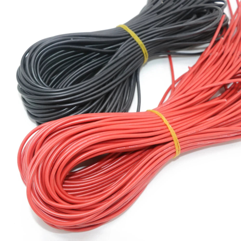 10 Meter/Lot Wire Silicone 10 12 14 16 18 20 22 24 26 28 30 AWG 5m Red and 5m Black Color