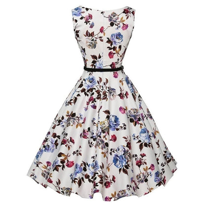 Summer Vestidos Dress Clothing Floral Robe Retro Swing Casual Vintage Rockabilly Dresses