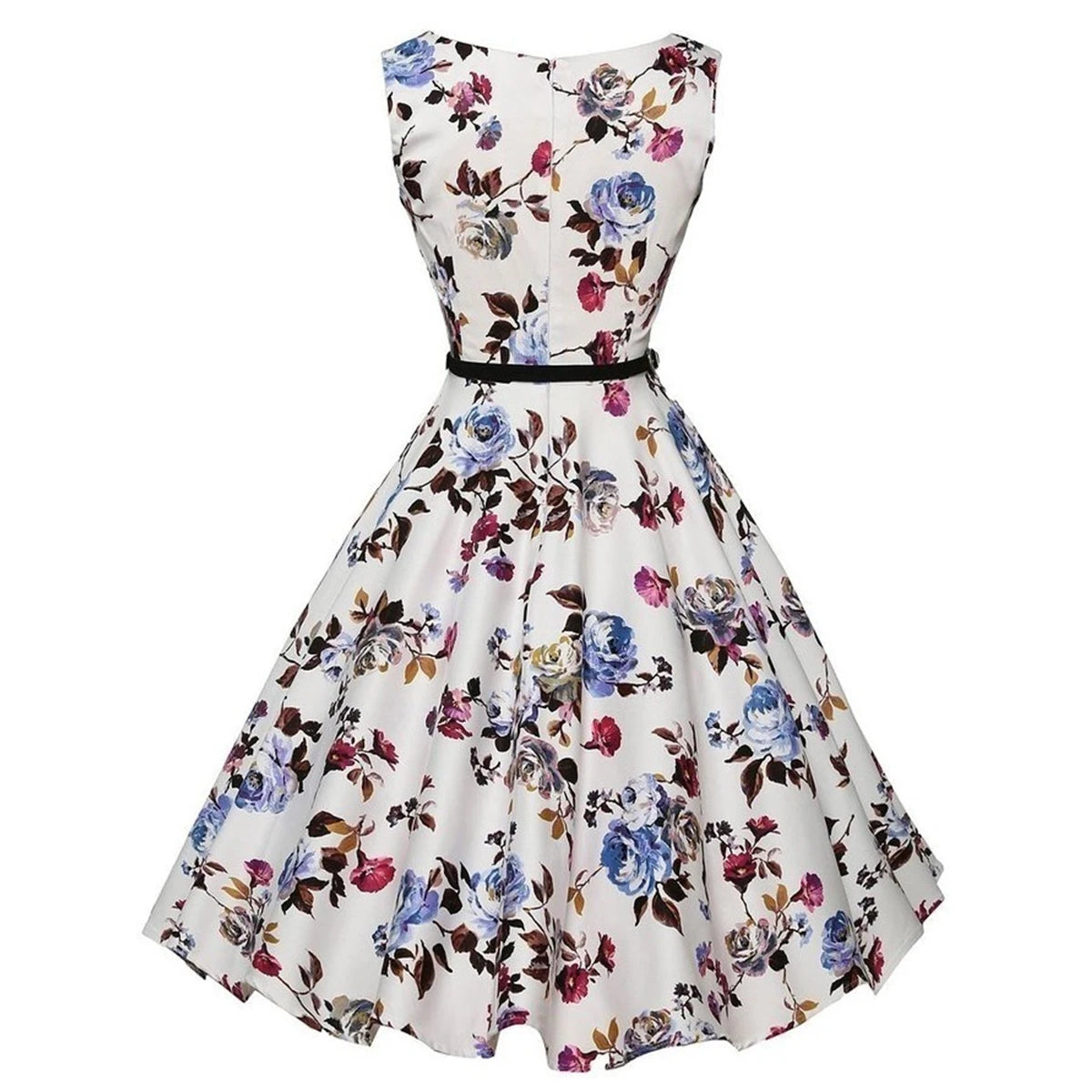 Summer Vestidos Dress Clothing Floral Robe Retro Swing Casual Vintage Rockabilly Dresses - Fuchsia / L