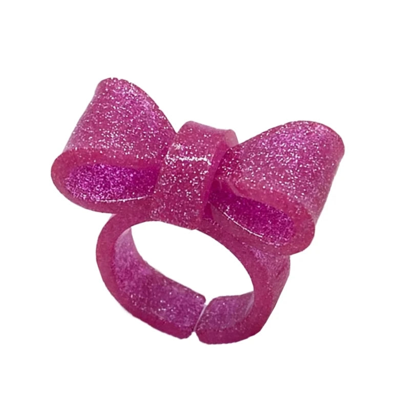 Resin Rings Dumpy Acrylic Rings Bowknot Rings Aesthetic Trendy Colorful Open Rings Statement Jewelry Bow Rings for Women - gl