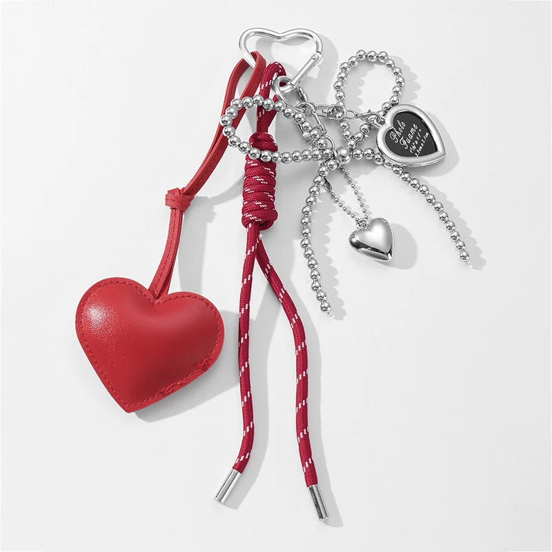 Luxury Charm Tassel Love Heart Pendant Handmade Creative Bowknot Keychain Cute Glossy Pendant Keychain Bag Accessories