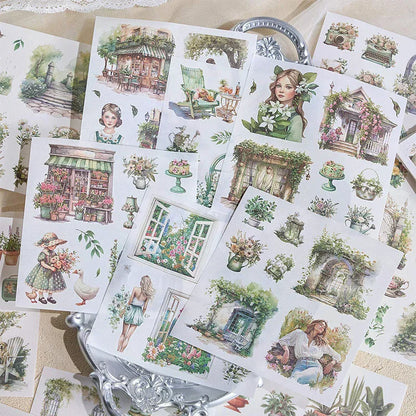 Garden Journal Stickers, 50 Sheets Junk Journaling Sticker Book, Scrapbook Supplies, Watercolor Scrapbooking For Adults