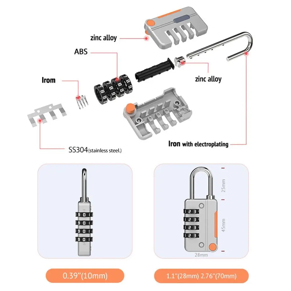 New Concept Color 4 Digit Combination Lock Anti-theft Safely Code Lock Travel Luggage Suitcase Lockers Zinc Alloy Padlock