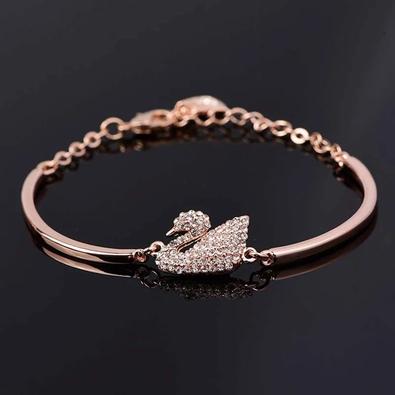 Luxury Zircon Charm Bracelet Jewelry Accessories for Women's Party Gifts Fashion Gold Rose Gold Swan Bangle - Rose Gold White