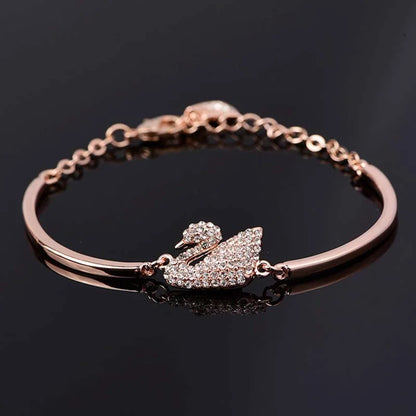 Luxury Zircon Charm Bracelet Jewelry Accessories for Women's Party Gifts Fashion Gold Rose Gold Swan Bangle - Rose Gold White