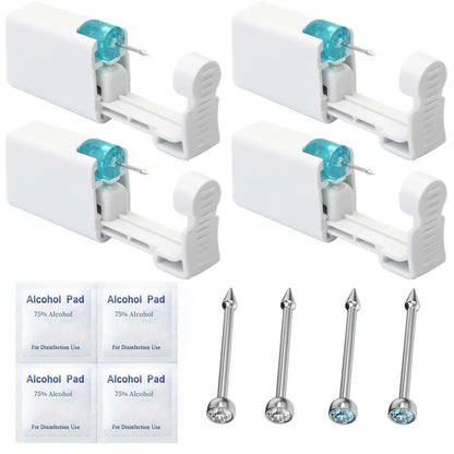 4PCS Self Hypoallergenic Nose Piercing Kit-Disposable Nose Piercing Gun with Built-in Nose Studs - white blue