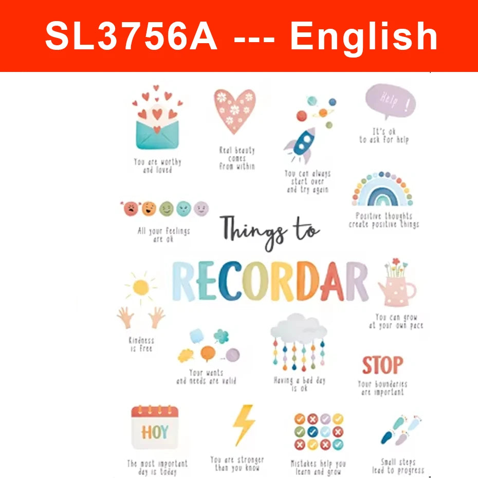 Spanish/English Things To Remember Kids Wall Sticker Art Spanish Office Decor Spanish or English Calming Corner Baby Room Dec