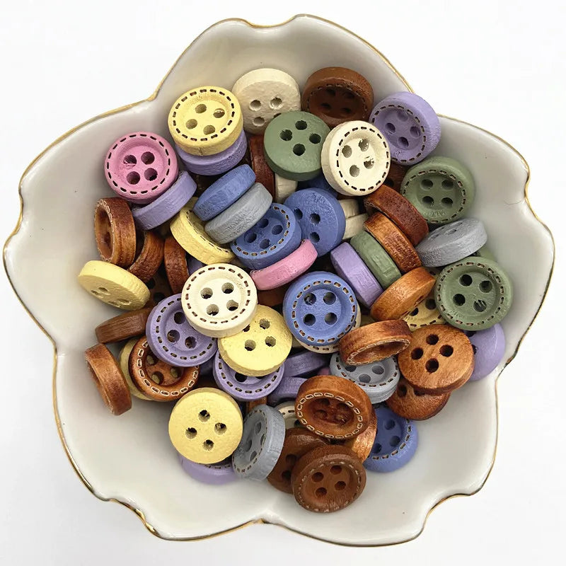 50pcs 10mm 4hole Mini Color Kids Buttons Wood Buttons Clothing Wedding Decoration Sewing Accessories